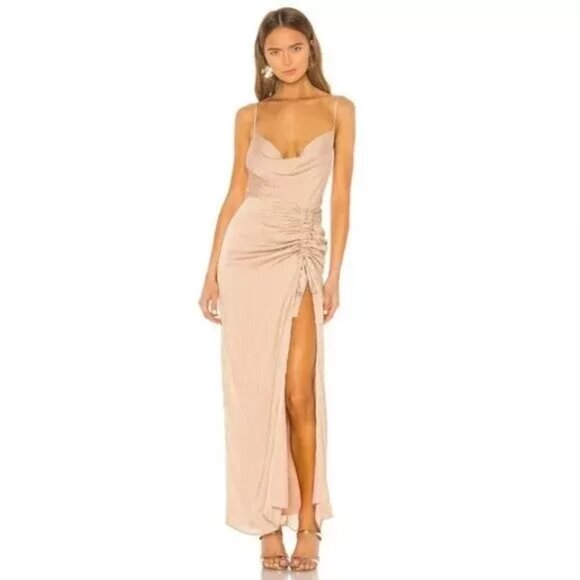 NWT NBD Davis Gown Sleeveless Slit Cowl Neck Maxi Dress Nude Small - Picture 1 of 12